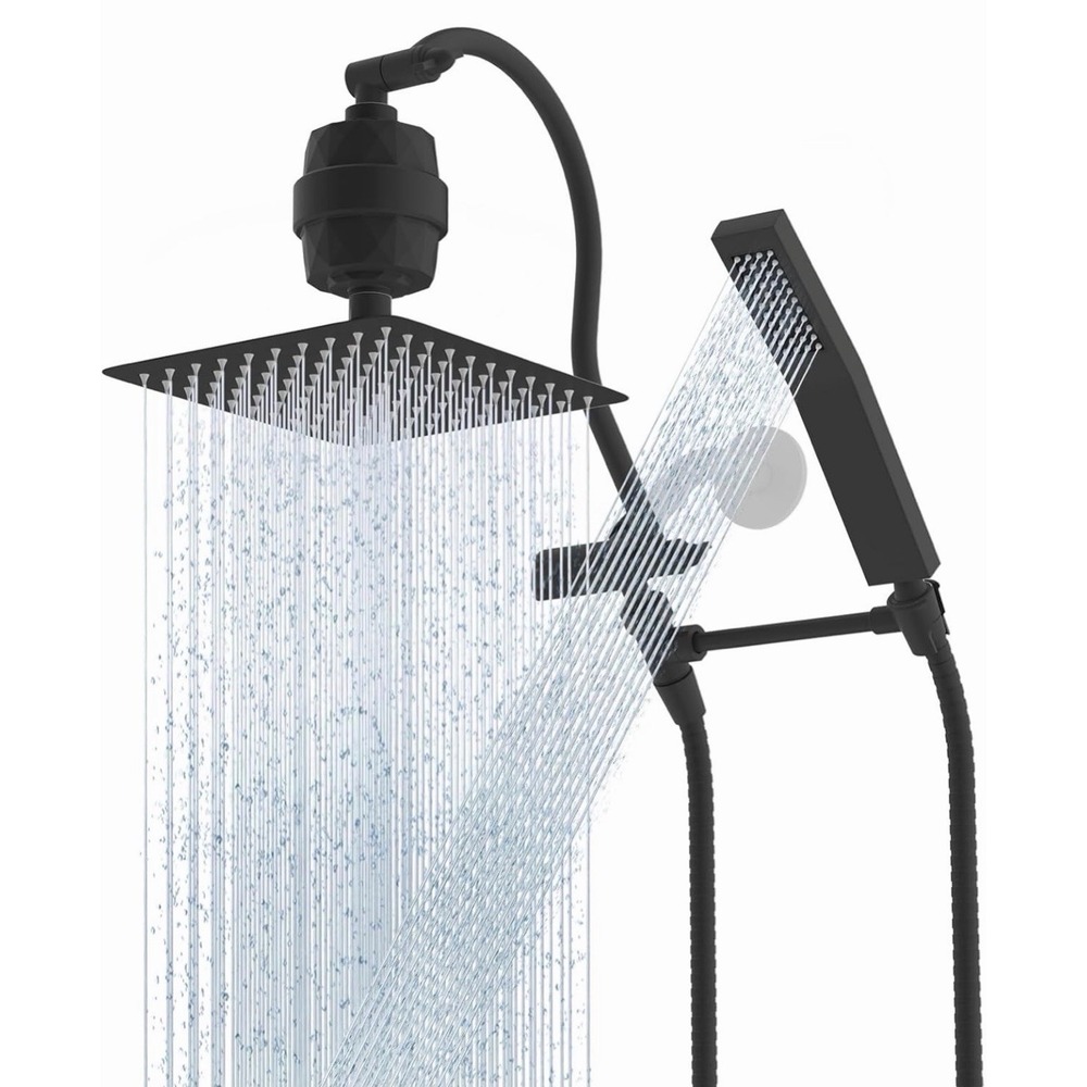 Hibbent All Metal 10" Rainfall Shower Head Combo + 16" Extension Arm Matte Black